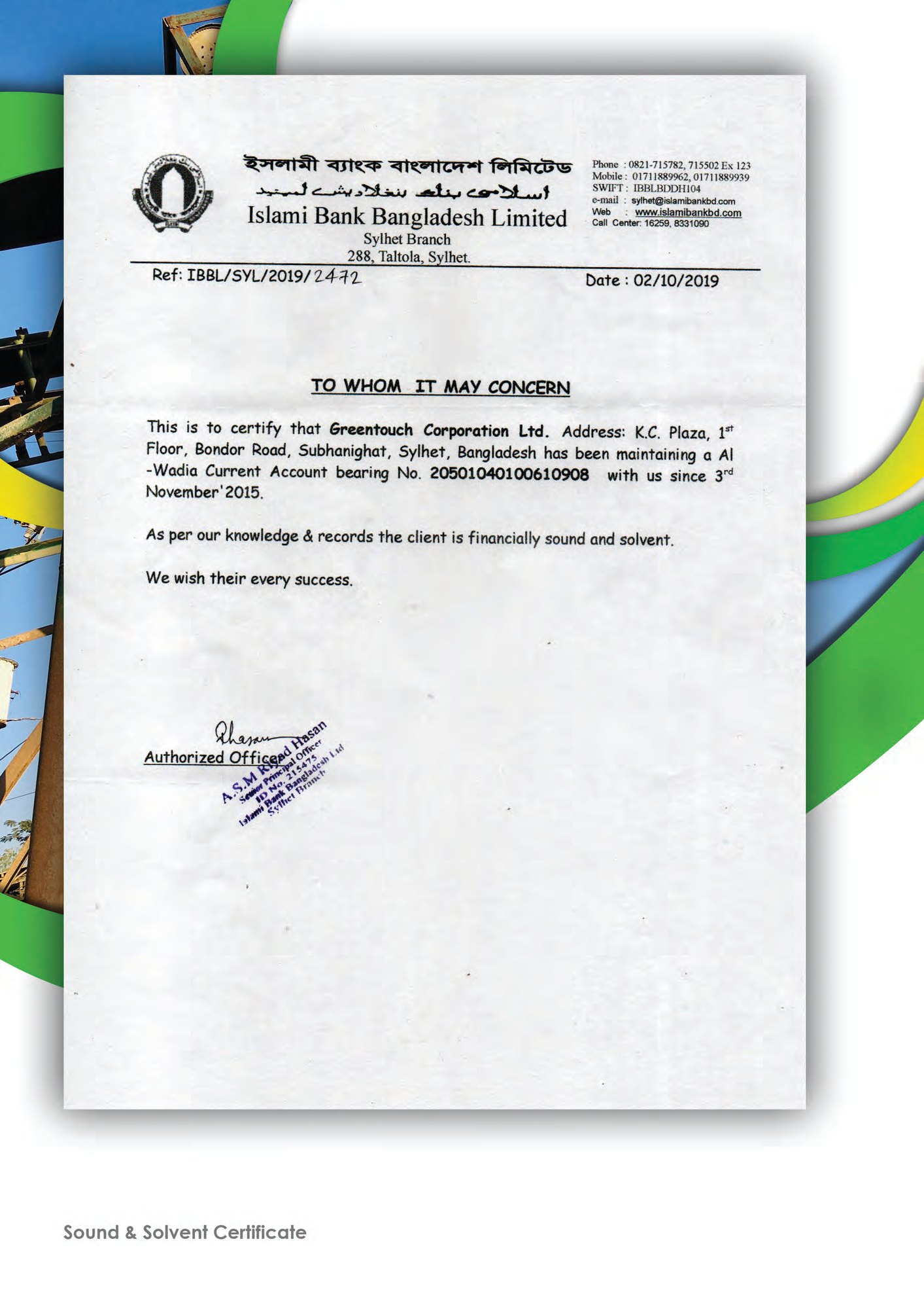 Greentouch certificate 10